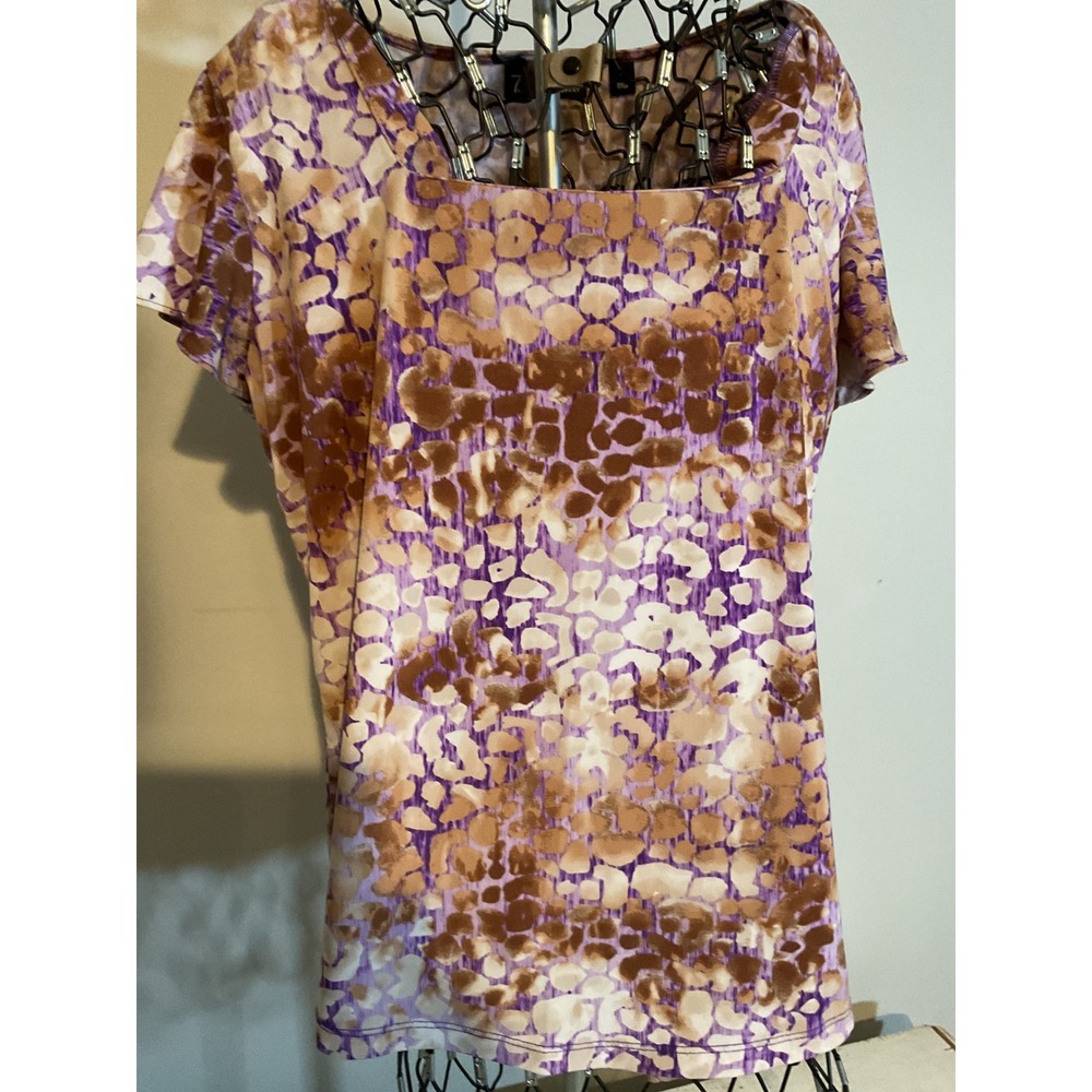 7th Avenue New York & Company Purple Brown Abstract Print Square Neck Top M